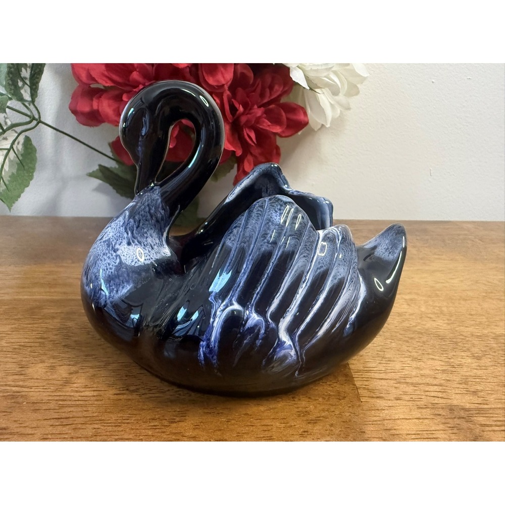 Blue‎ Mountain Pottery Midnight Blue Large Swan Planter Vintage Canada